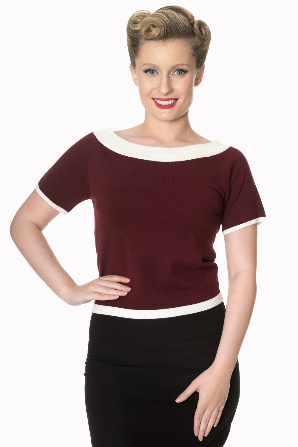 50s Rockabilly Mary Jane Burgundy Knit Top