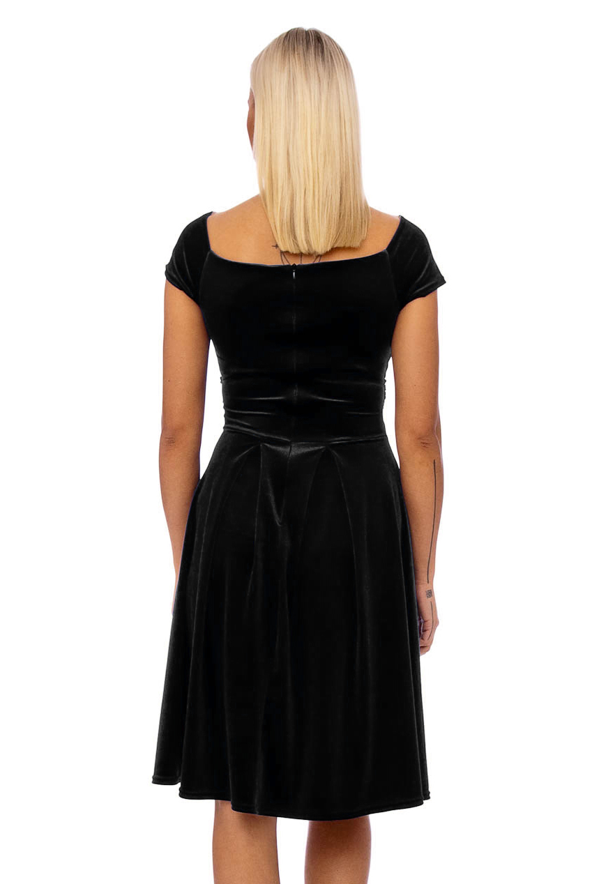 50s Lyddie Twisted Velvet Swing Dress In Black
