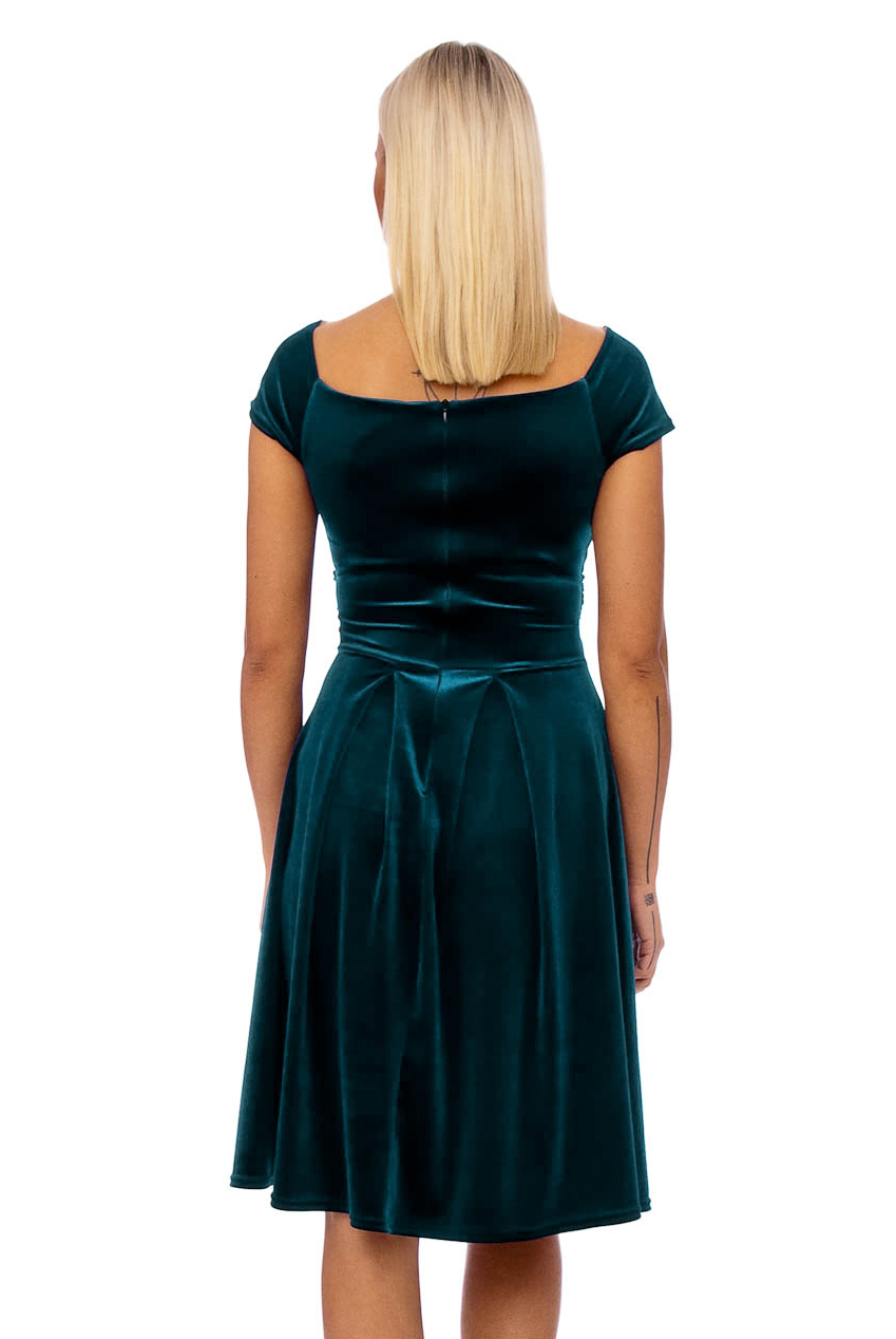 50s Lyddie Twisted Velvet Swing Dress In Green
