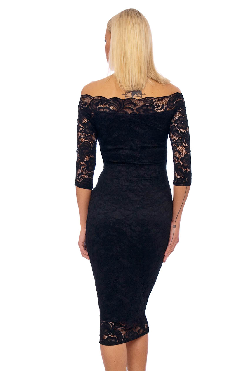 50s Julie Black Scalloped Lace Pencil Dress | Free UK P&P