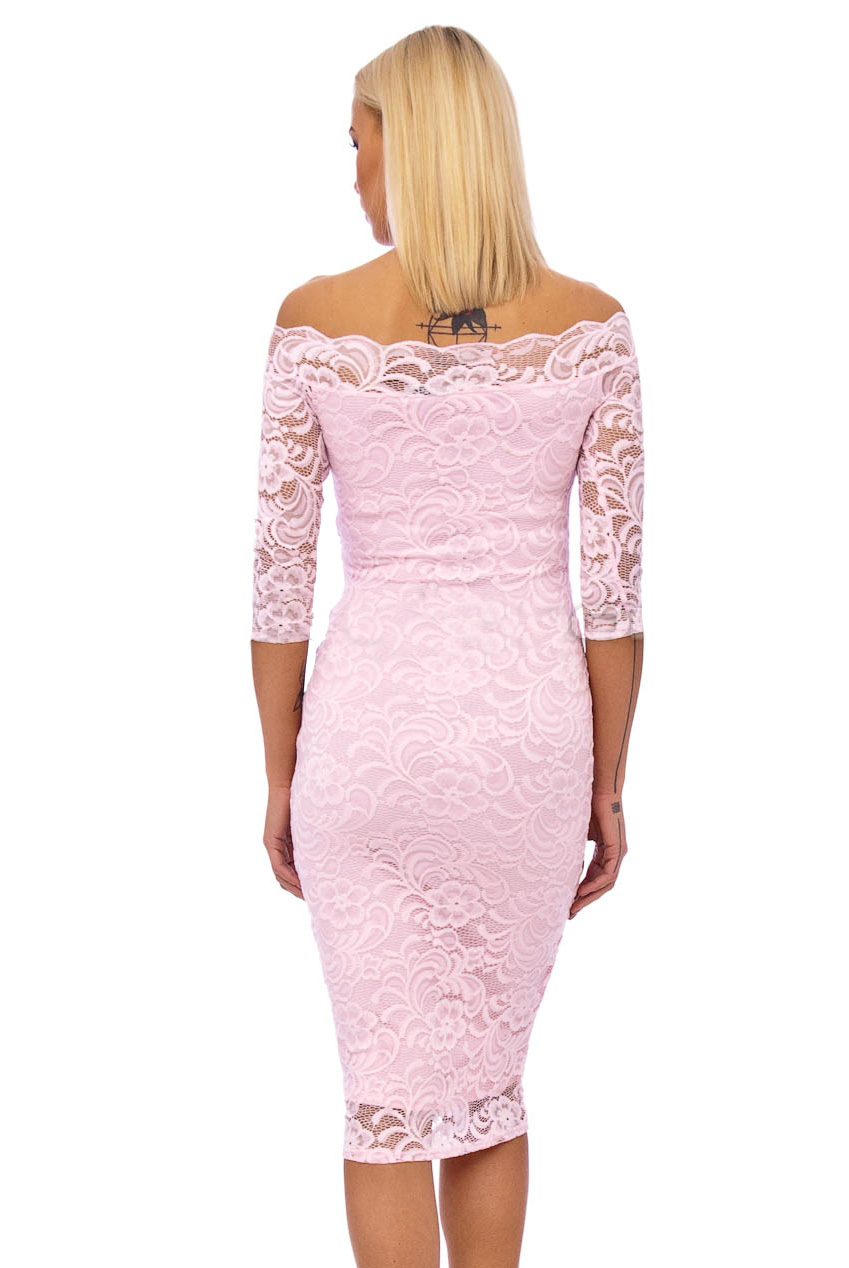 50s Julie Pink Scalloped Lace Pencil Dress | Free UK P&P