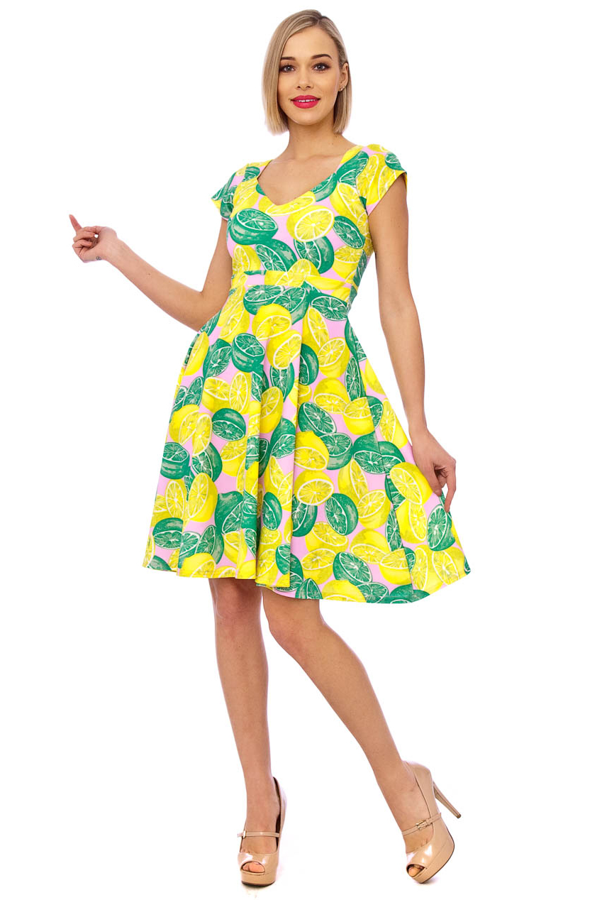 Lauren 50s Lemon Lime Swing Dress | Free & Fast UK P&P