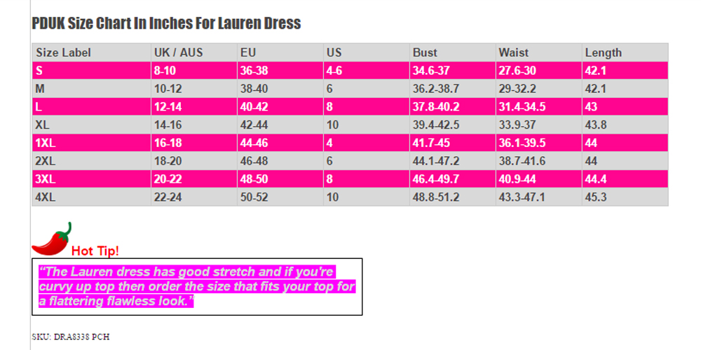 Voodoo Vixen Size Chart