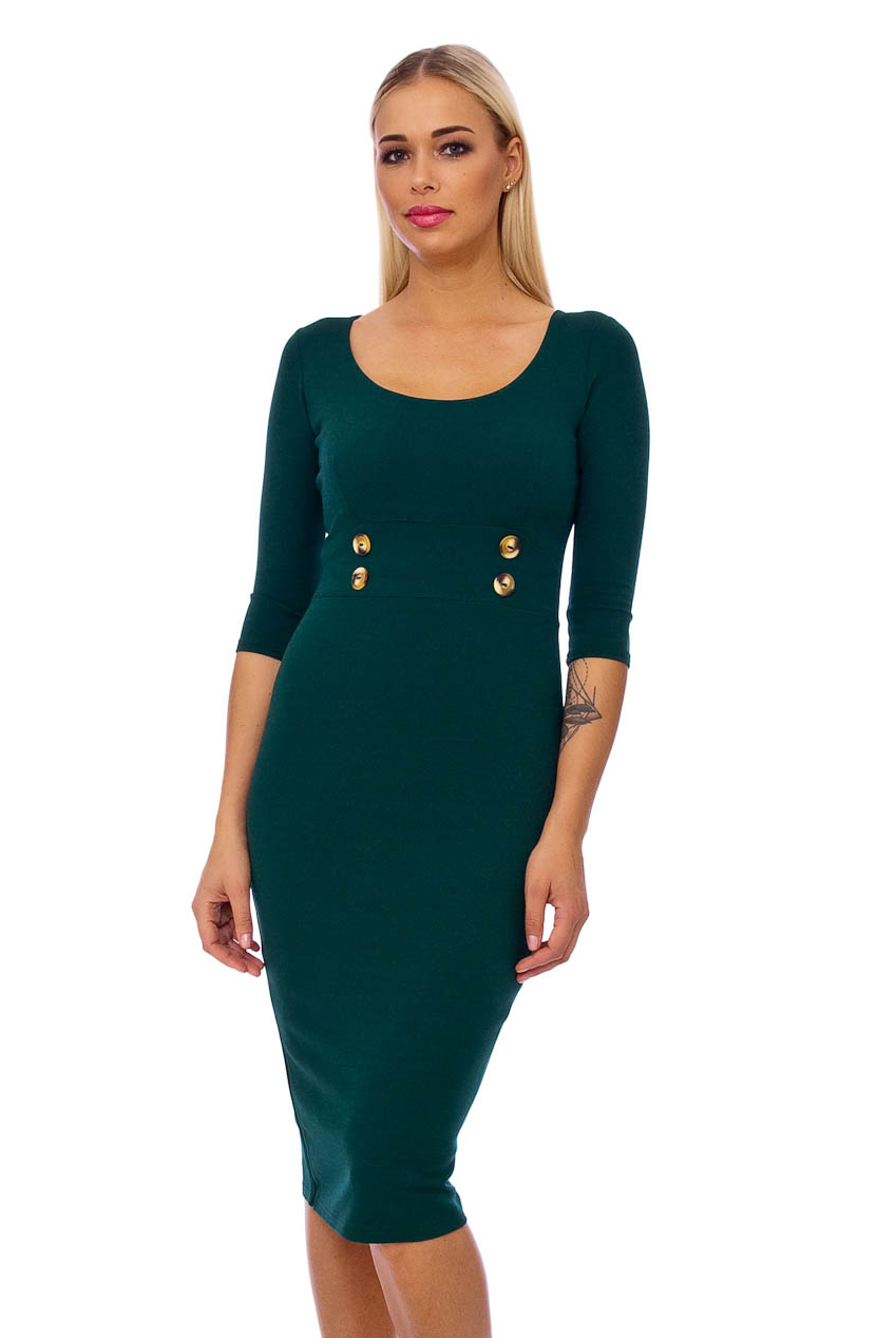 50s Lilly Pencil Midi Dress In Green | Free UK P&P