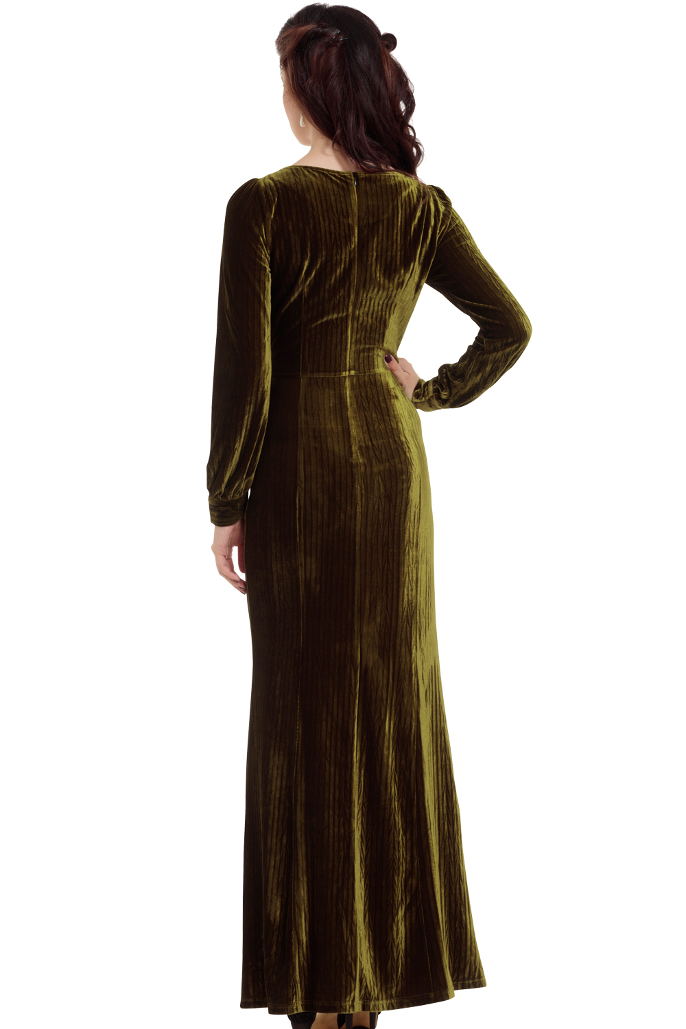 30s Vixen Olive Green Glamour Velvet Dress