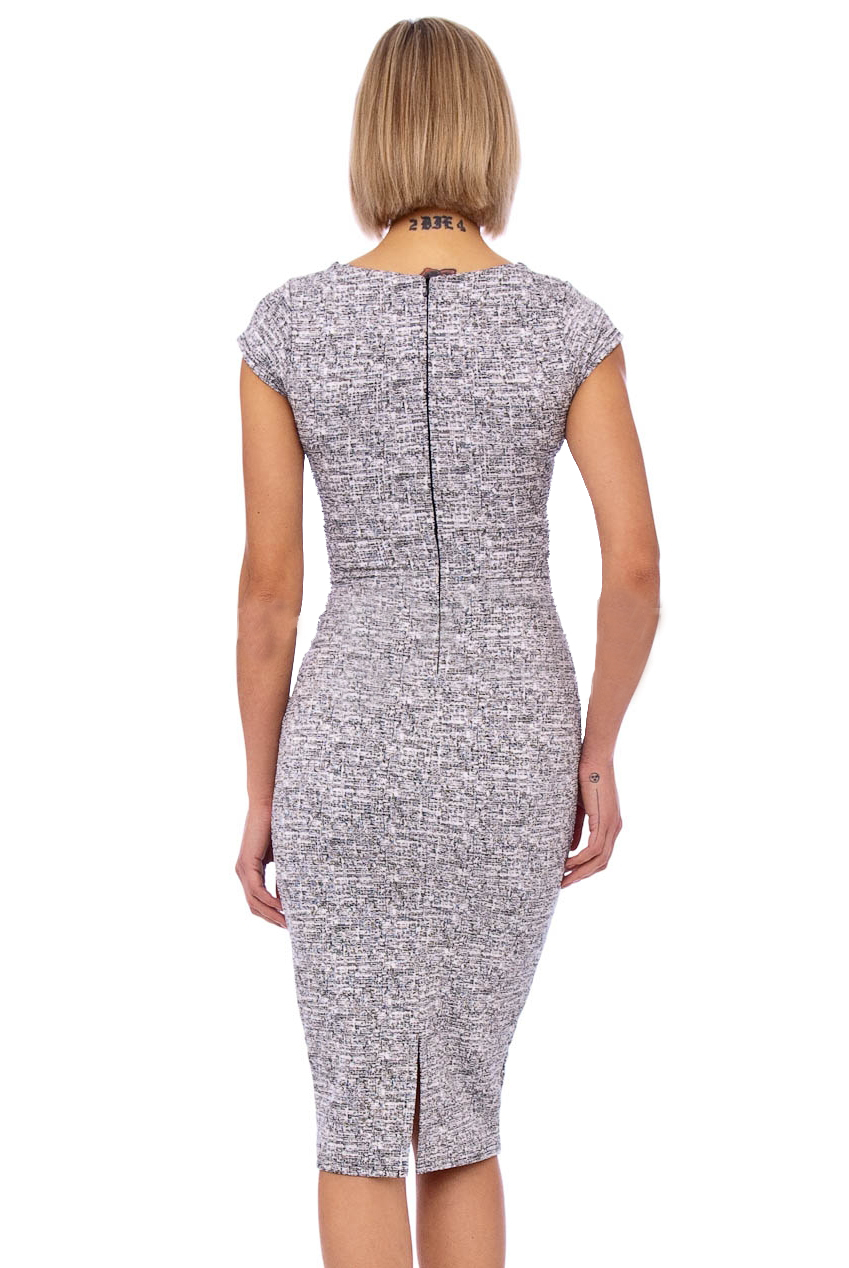 Annie 50s Bow Midi Pencil Dress In Grey Free UK P P