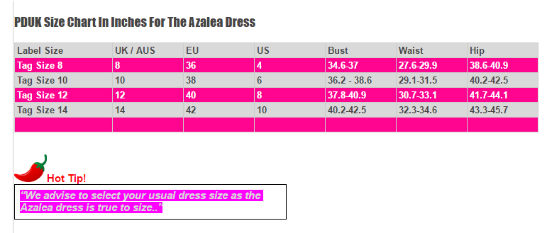 Azalea size chart