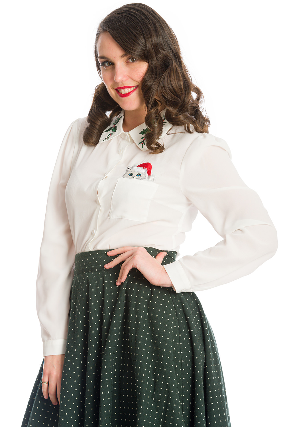 Banned Retro 50s Pocket Cat Blouse In White