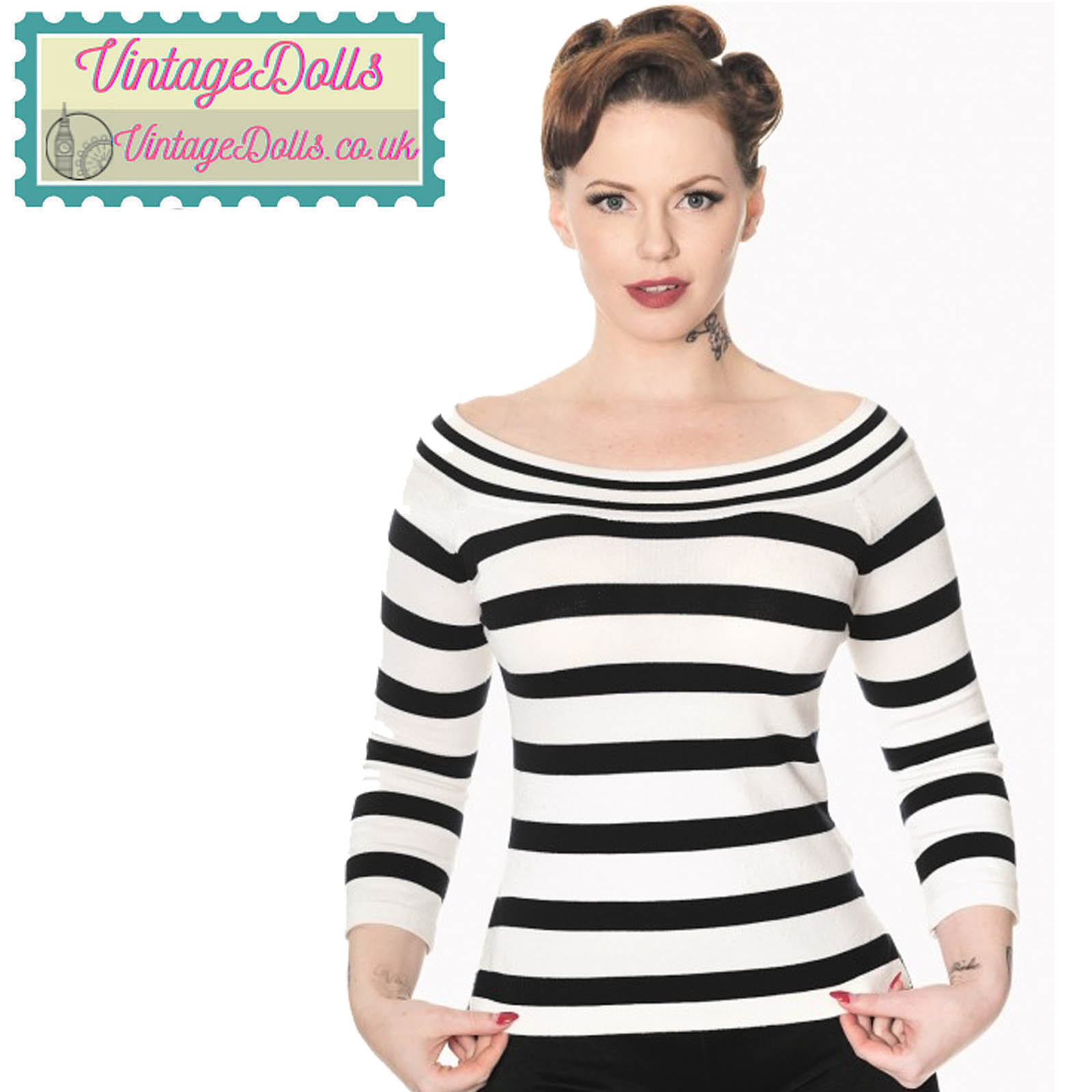 Banned Retro Ahoi Black Stripe Bardot Nautical Top