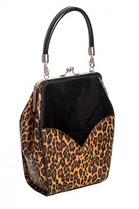 50s Bettylou Handbag In Patent Black And Leopard By Banned Retro