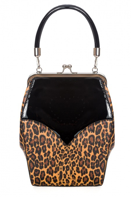 50s Bettylou Handbag In Patent Black And Leopard Banned Retro