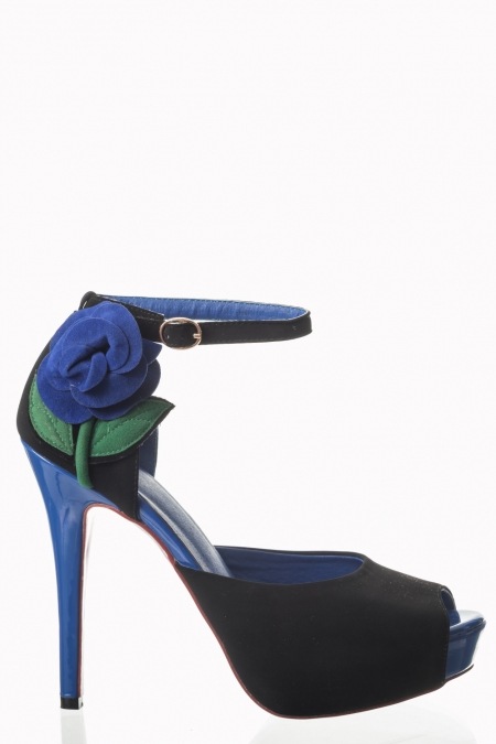 Banned Retro 50s Blue Rose Peeptoe Platform Stiletto Shoes