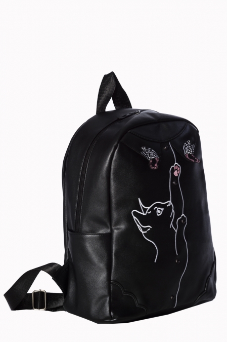 Banned Retro Black Bird Kitty Cat Butterfly Meow Backpack