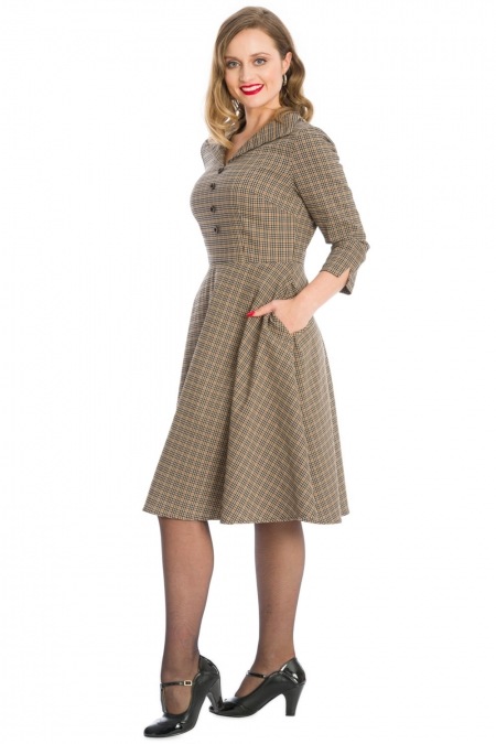 Banned Retro 50s Lady Check Swing Dress in Brown