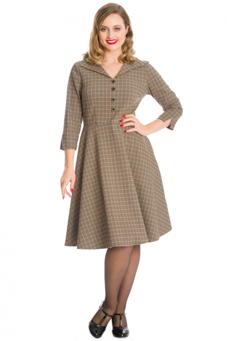 Banned Retro 50s Lady Check Swing Dress in Brown