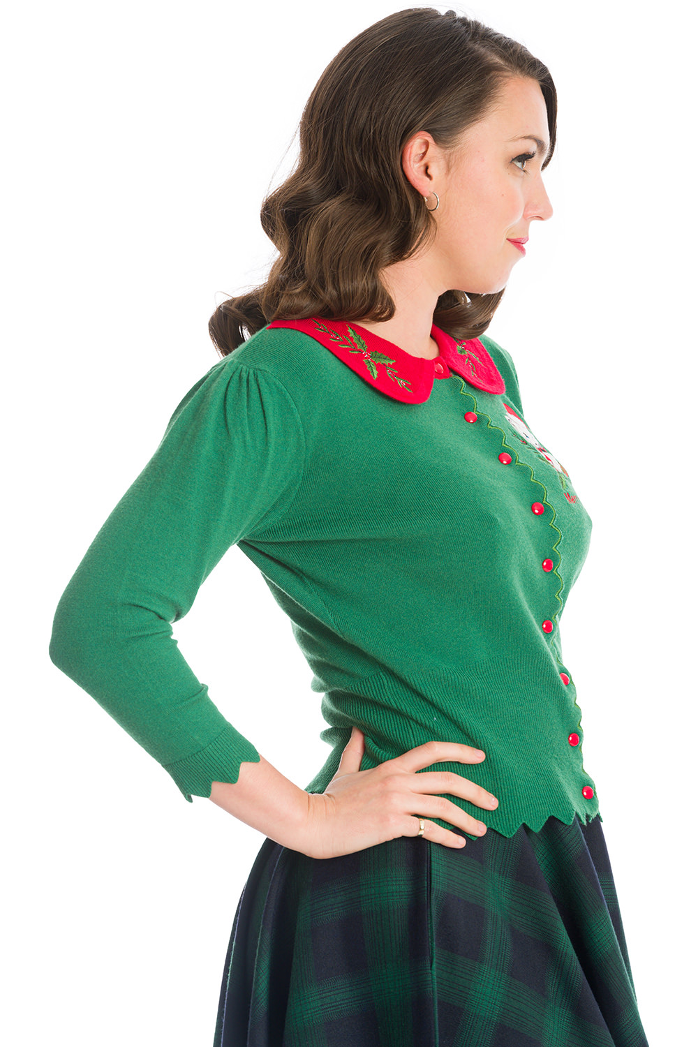 Banned Retro 50s Merry Catmas Holly Cardigan In Green