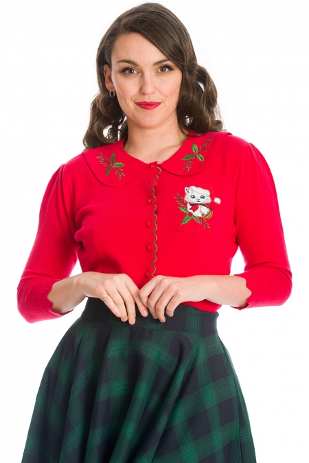Banned Retro 50s Merry Catmas Holly Cardigan In Red