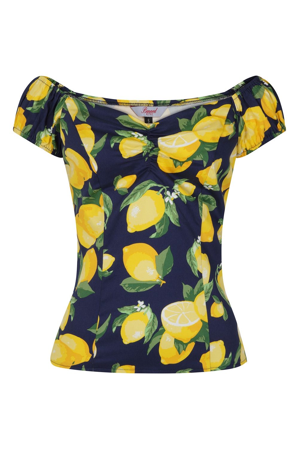 Banned Retro 50s Lemon Rockabilly Top In Navy