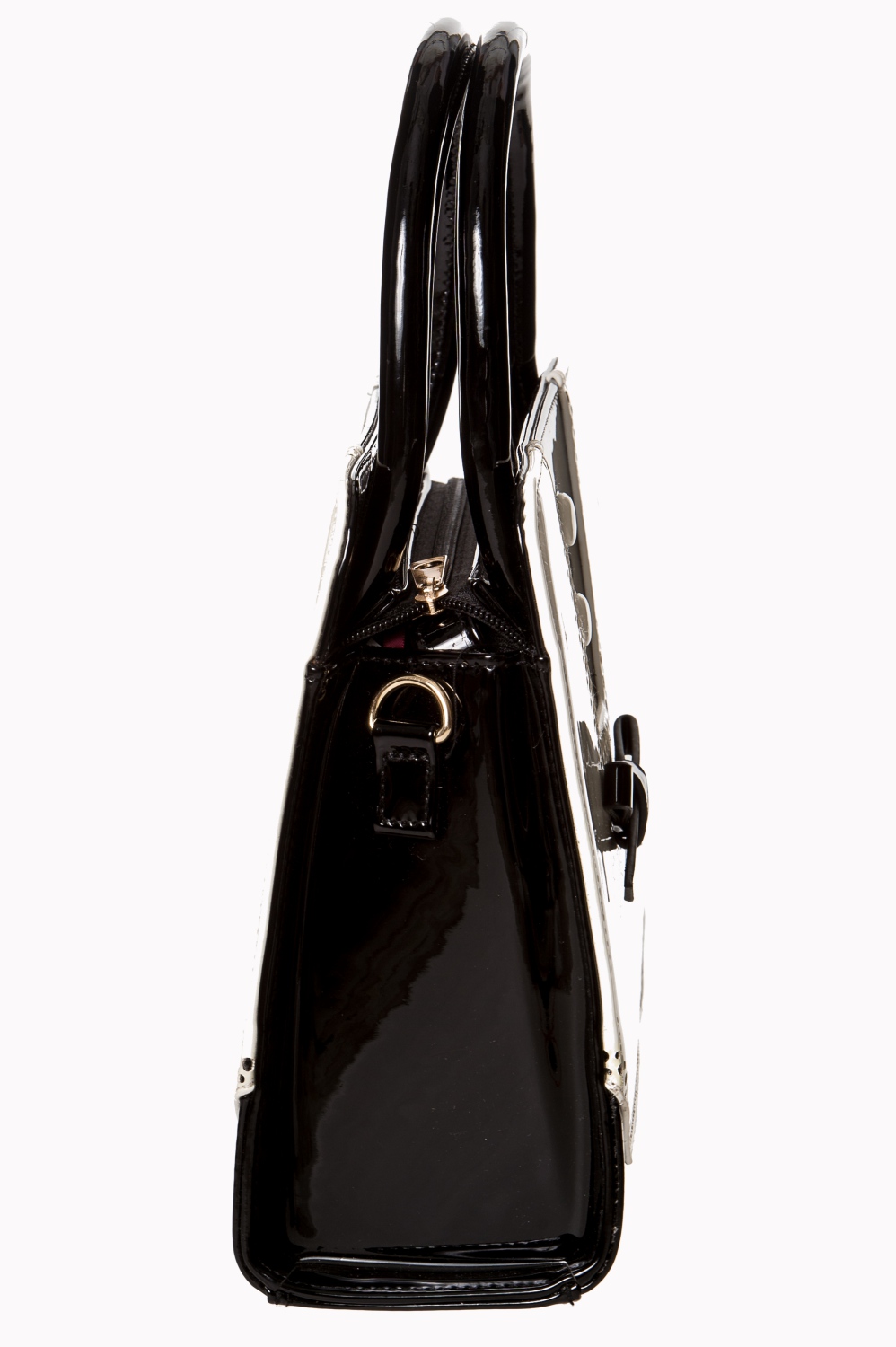 Luxurious 50s Black Cream Patent Rockabilly Tote Bag