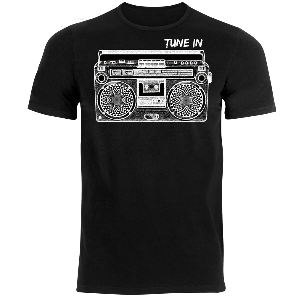 Unisex Tune In Retro Radio Black T Shirt