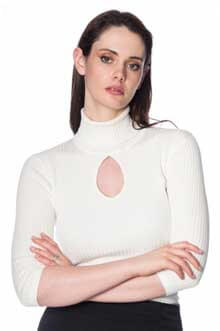 Banned Retro 60s Cream Louise Turtleneck Knit Top