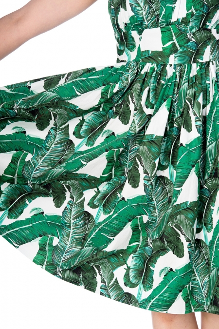 Banned Retro 50s Tropical Green Leaf Swing Dress