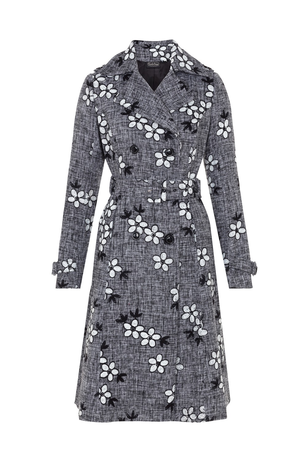 60s Marjorie Floral Coat In Grey