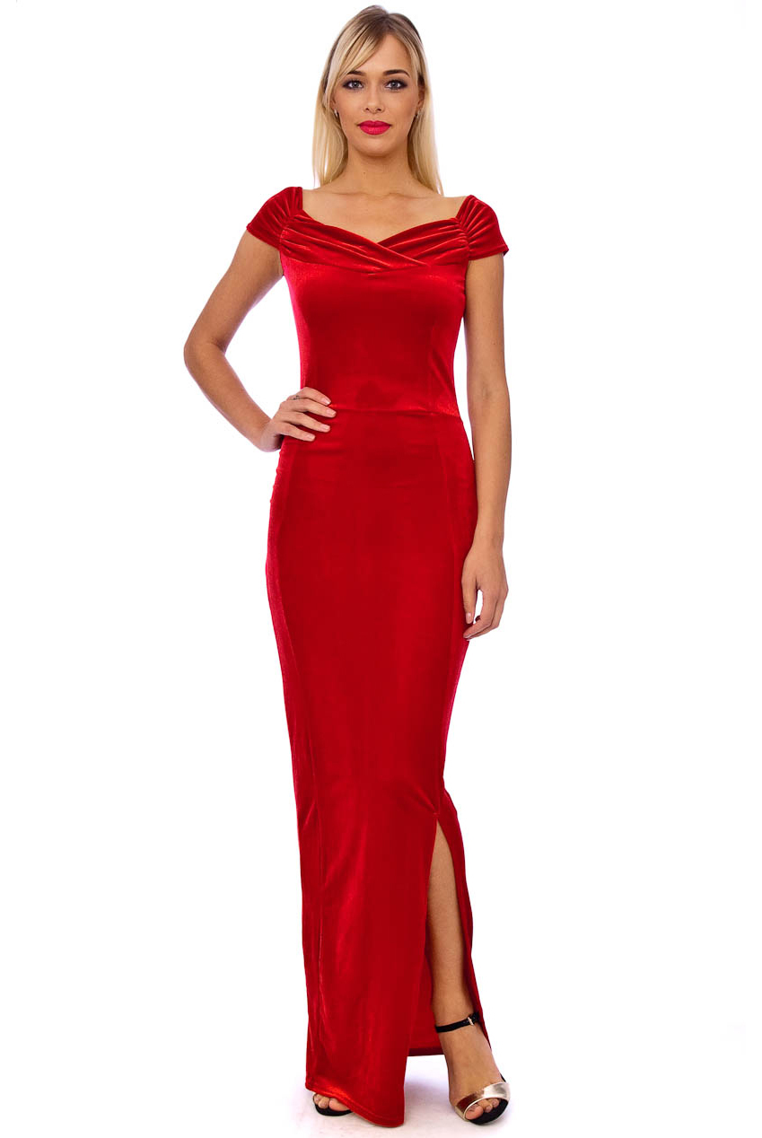 Vintage 50s Red Marilyn Velvet Wiggle Maxi Dress