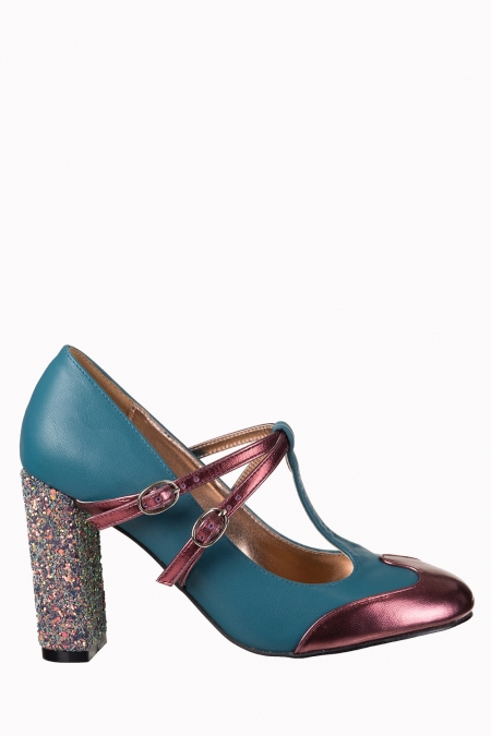 Dancing Days Modern Love 60s Teal Glitter Shoes