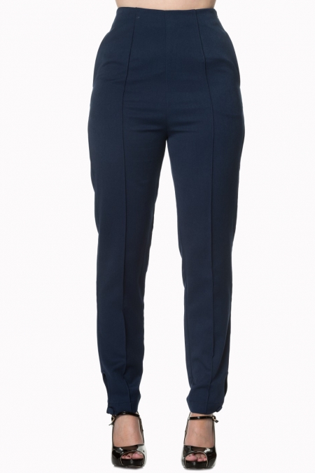 Banned Retro Tempting Fate Navy 50s Trousers