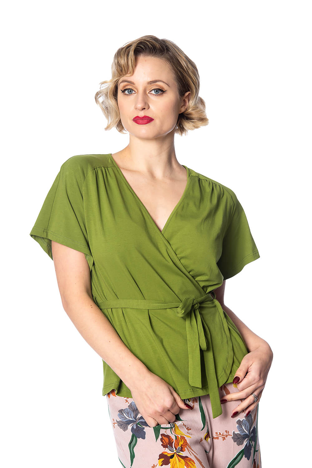 Banned Retro Olive Green 30s Fancy Raglan Top