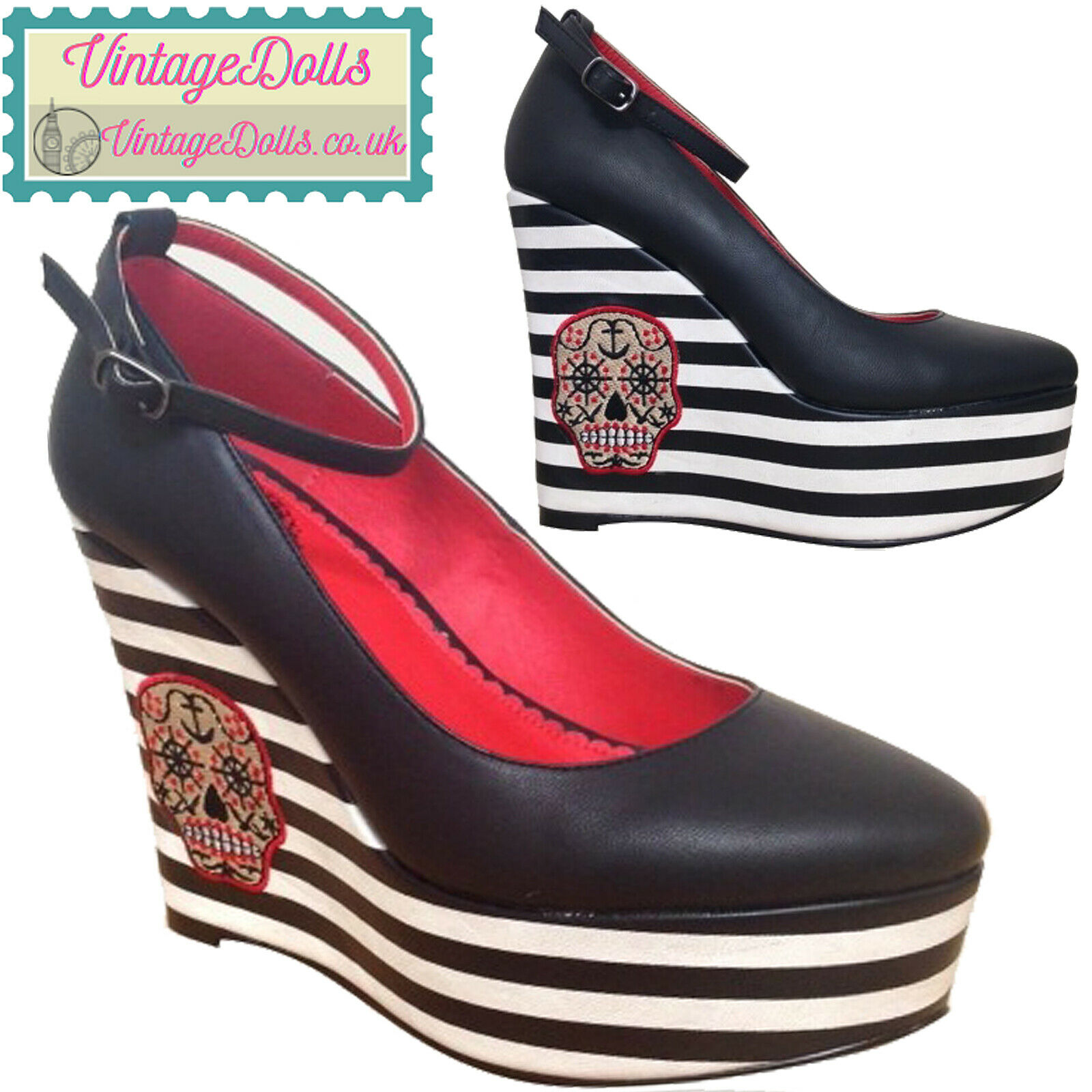 Banned Retro Nautical 70s Sugar Skull Wedges Free UK P P