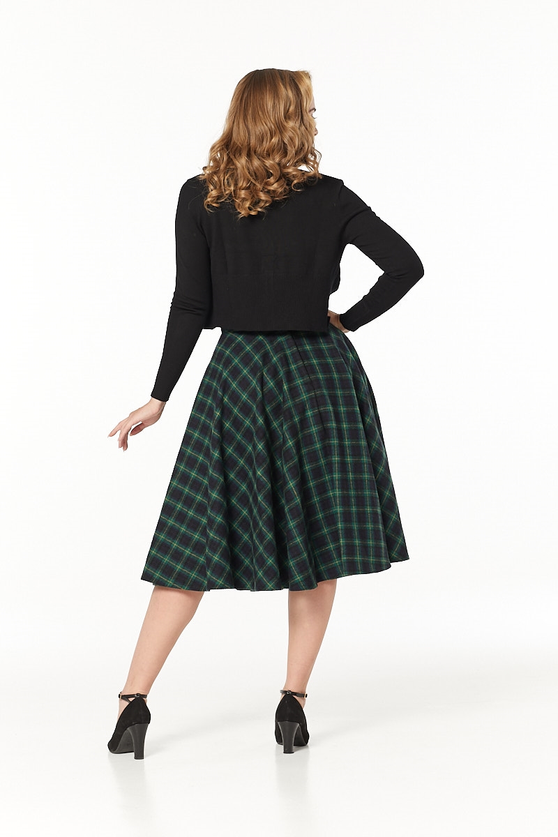 Timeless 40s Sophie Wool Rockabilly Check Forest Green Skirt