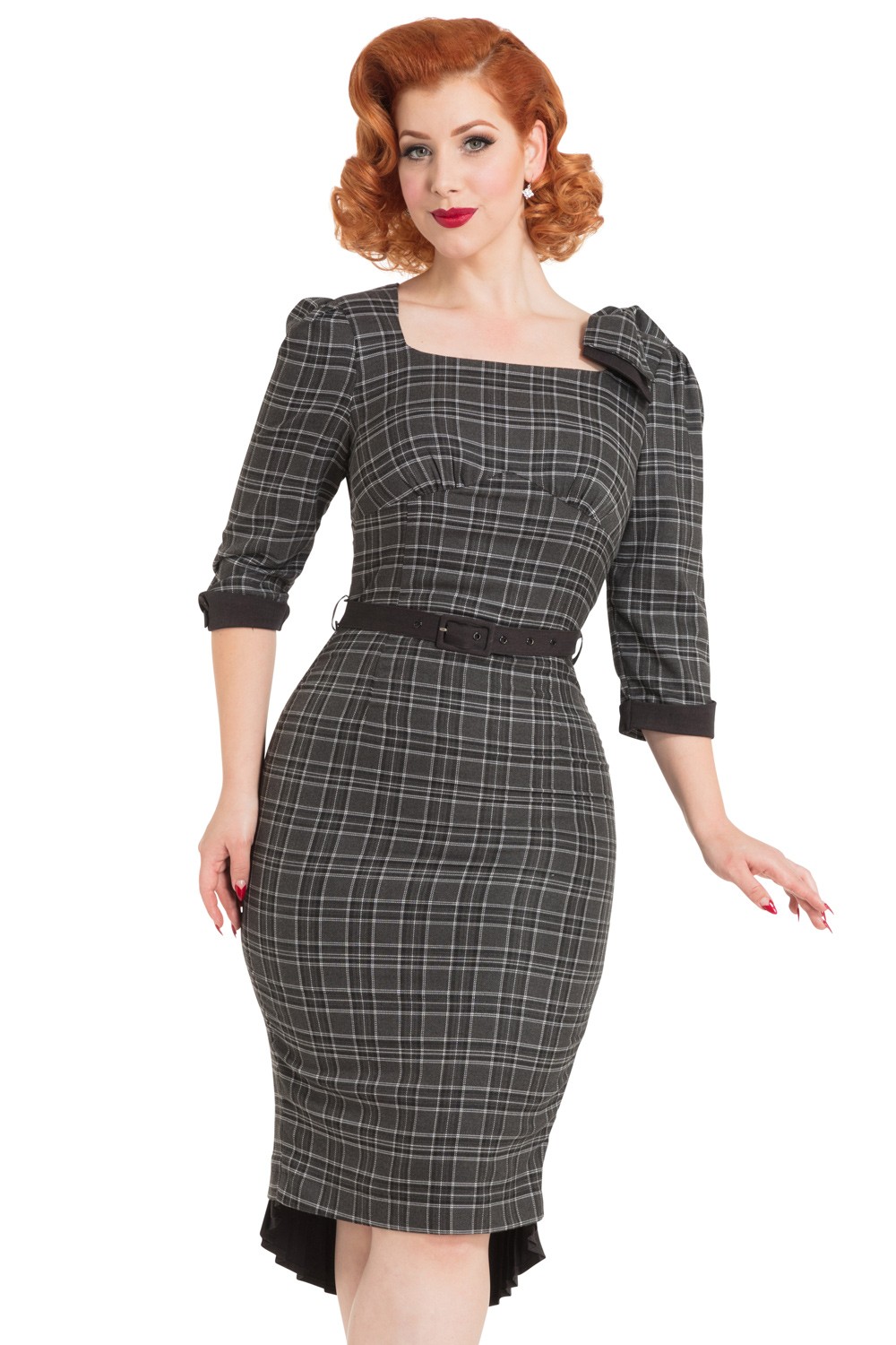 Vixen Veronica Tartan Grey Pencil Dress