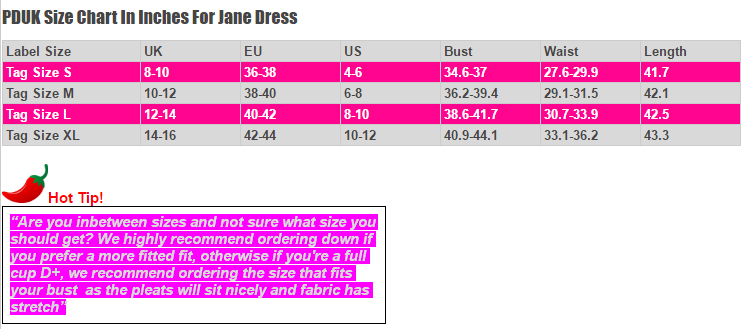 Voodoo Vixen Size Chart