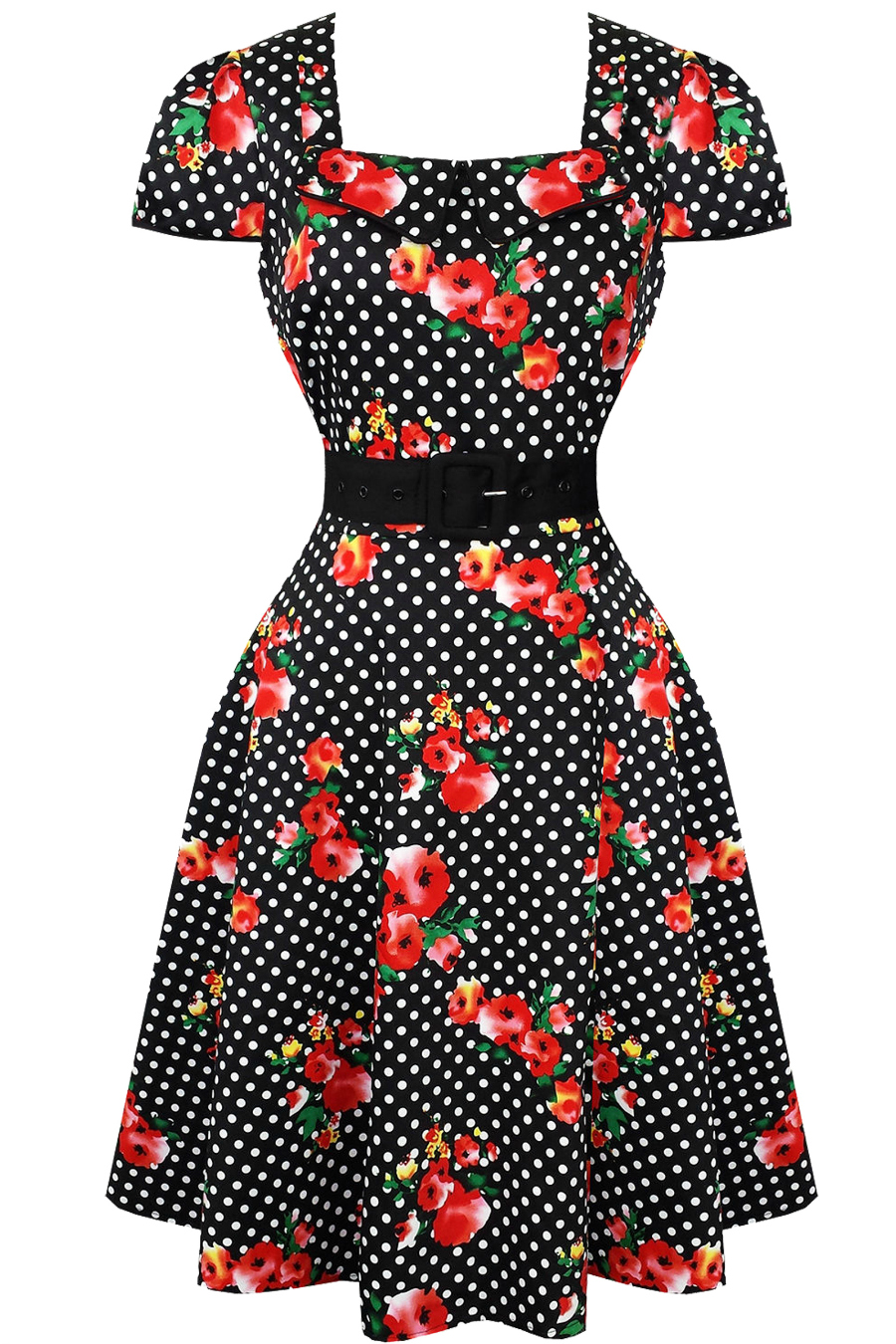 Voodoo Vixen Polka Dot Floral Jemima Dress | 50's Styles | Free UK Delivery