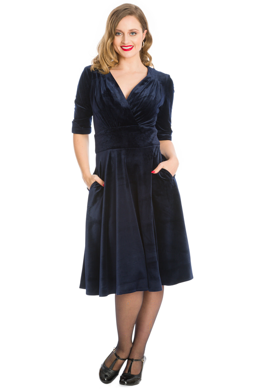 Banned Retro 50s Date Night Fit And Flare Dress In Navy