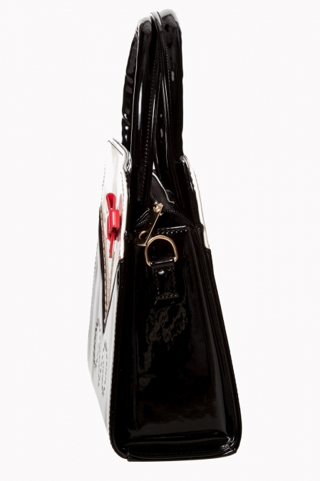 Luxurious 50s Cream Black Patent Rockabilly Tote Bag