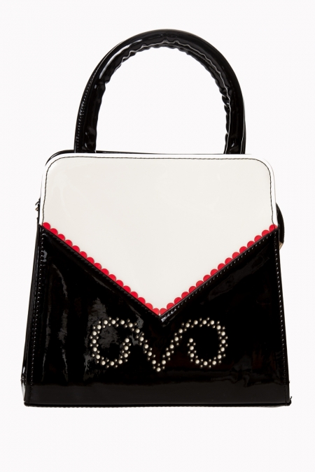 Luxurious 50s Cream Black Patent Rockabilly Tote Bag