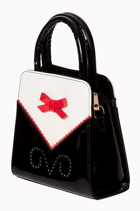 Luxurious 50s Cream Black Patent Rockabilly Tote Bag