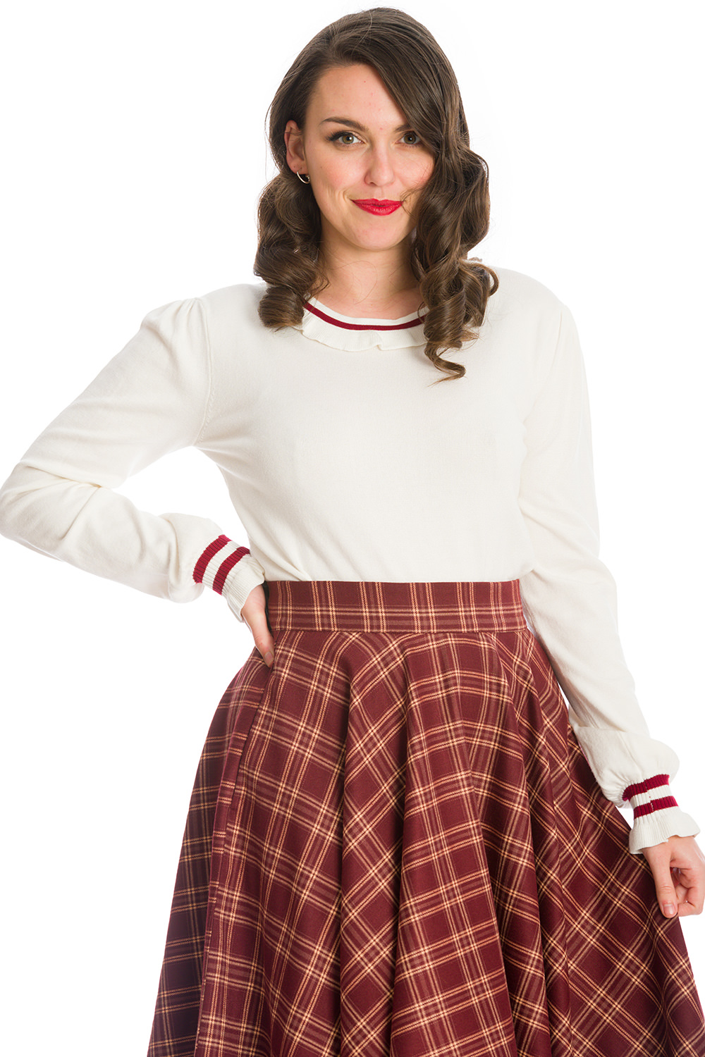 Banned Retro White Rockabilly Frill Me Soft Knit Top