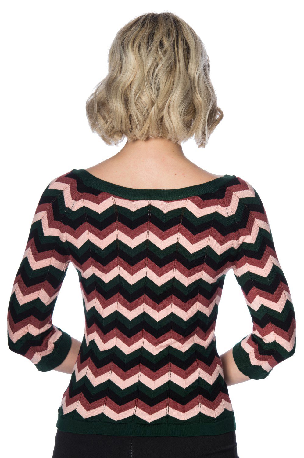 Banned Retro 60s Zooey Zig Zag Bow Green Pink Top