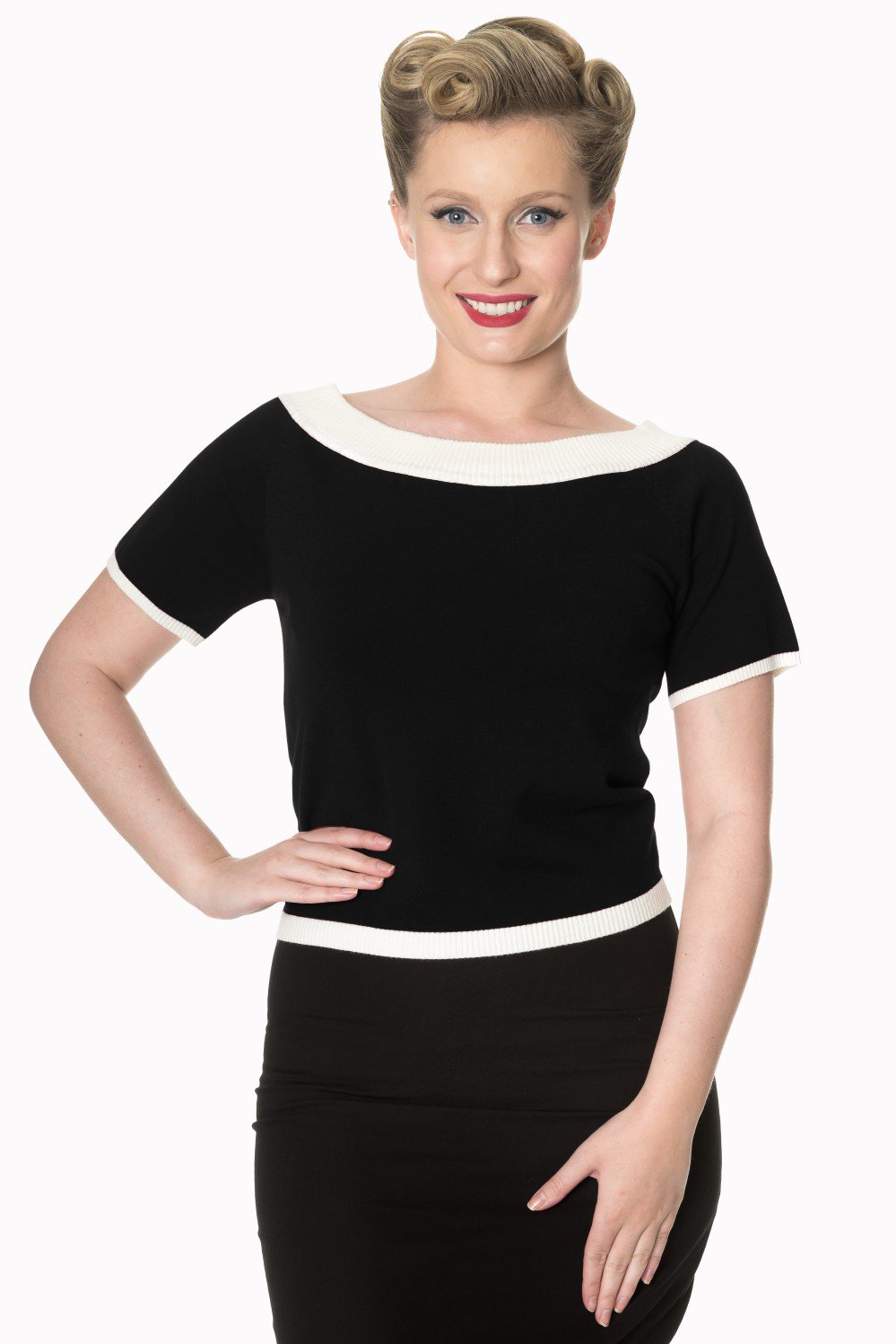 50s Rockabilly Mary Jane Black Knit Top