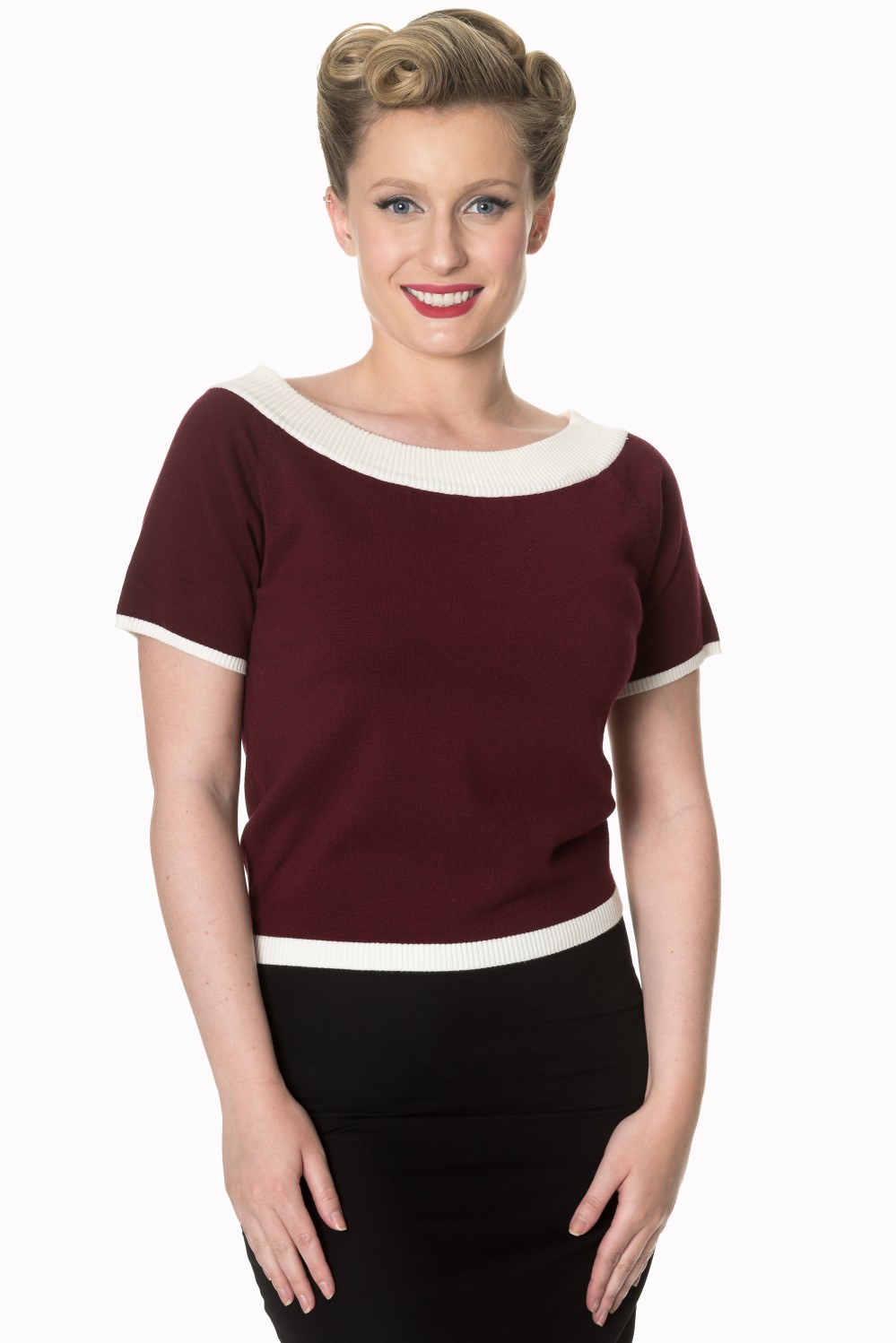 50s Rockabilly Mary Jane Burgundy Knit Top