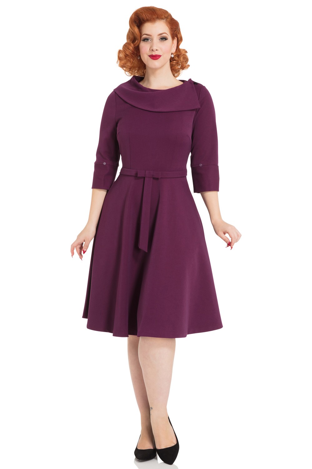 Vixen 40s Belle Faux Fur Collar Dress In Purple