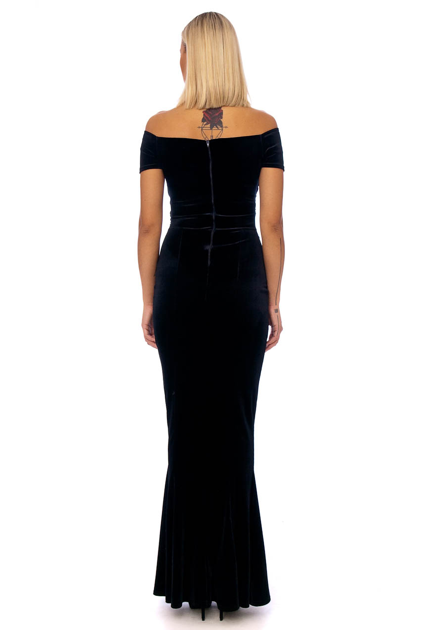 Vintage 50s Paloma Black Velvet Fishtail Maxi Dress