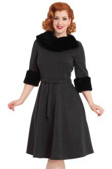 Vixen 40s Tabitha Faux Fur Collar Dress In Black
