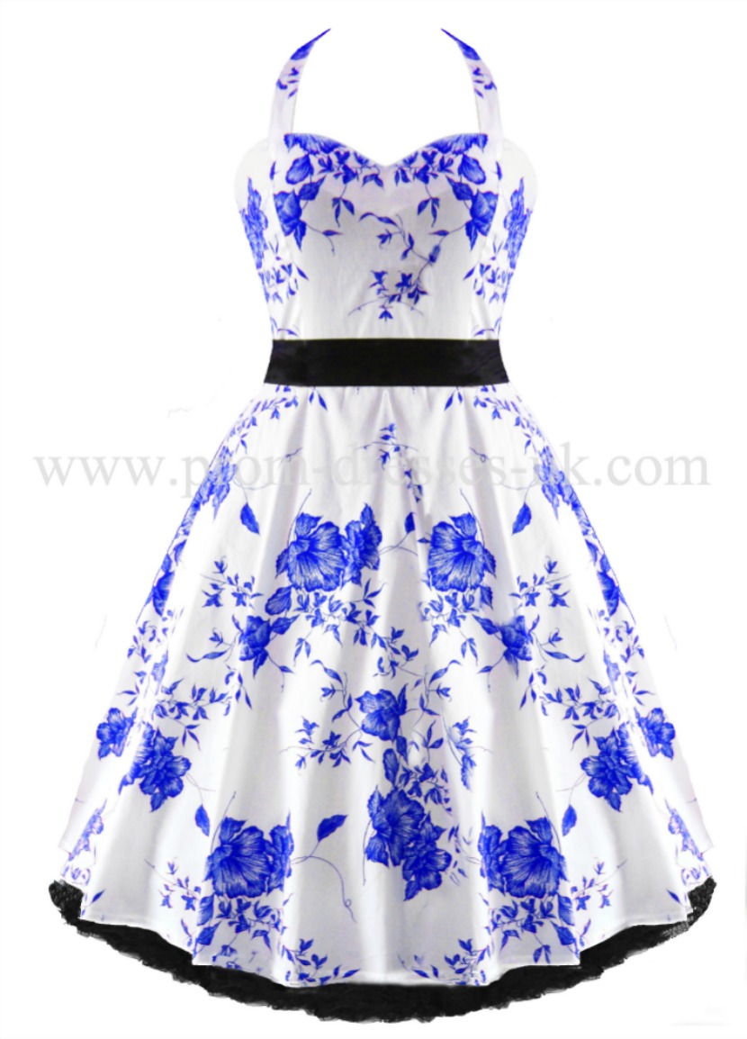 Go To Blue Floral Retro Dress