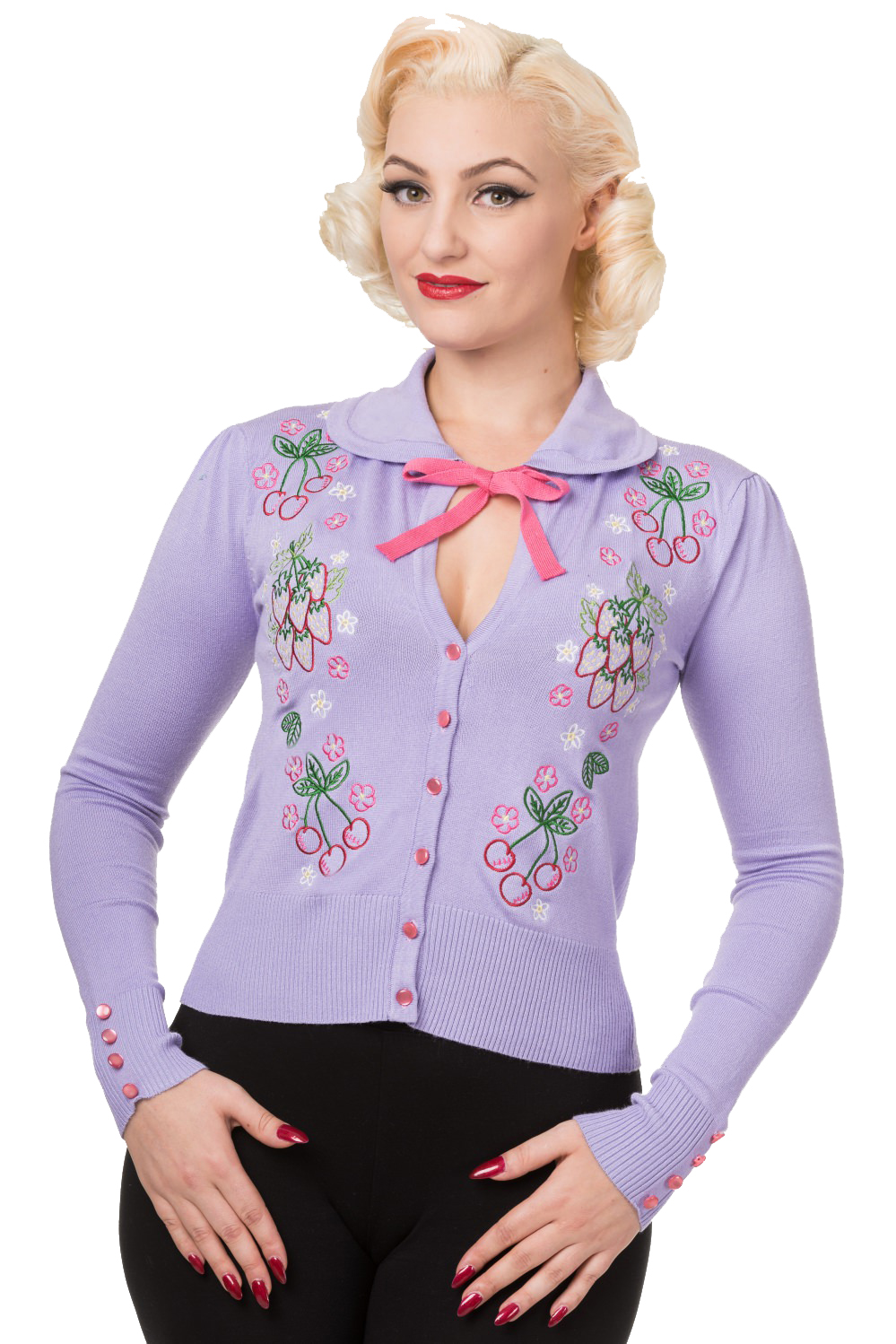 Banned Blue Dawn Lilac Strawberries Cherries Cardigan