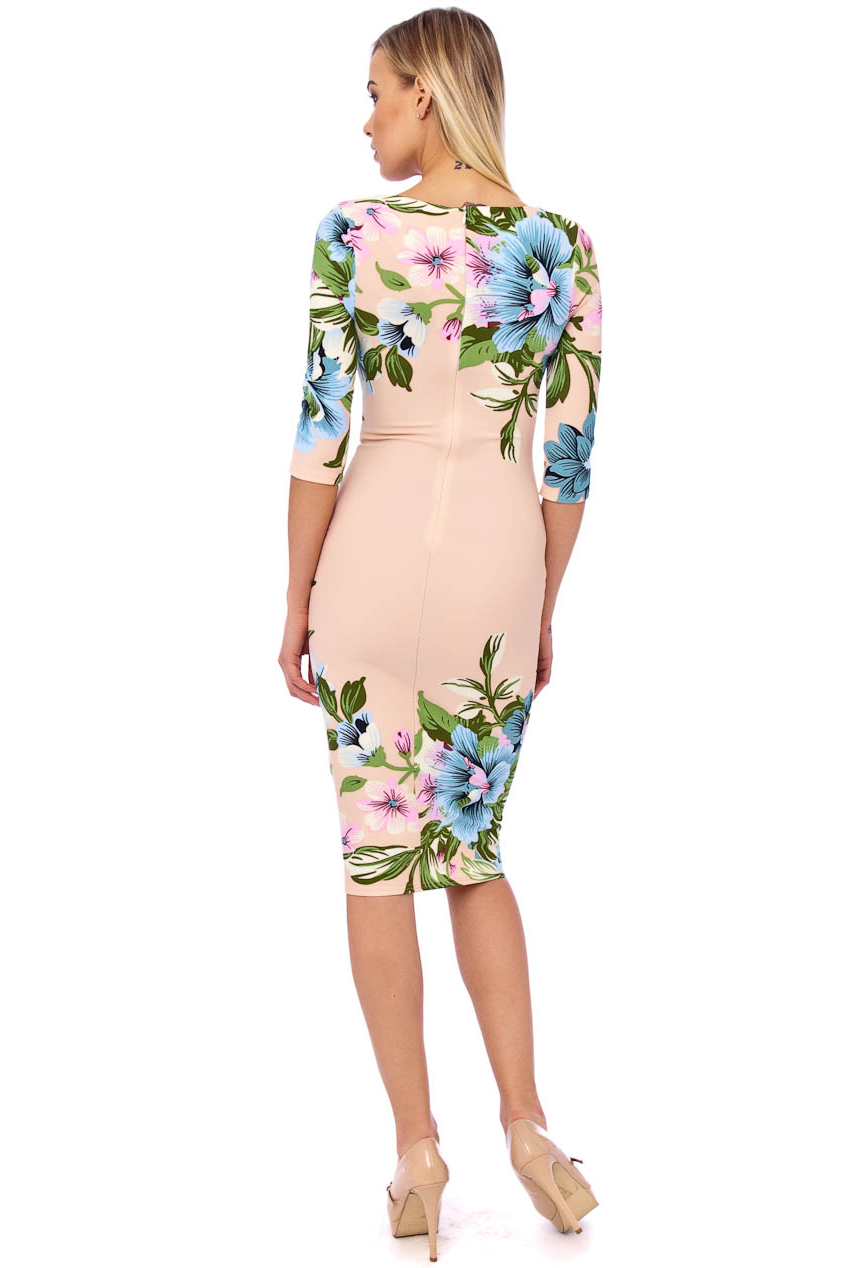 Ursula 60s Floral Wiggle Dress In Nude